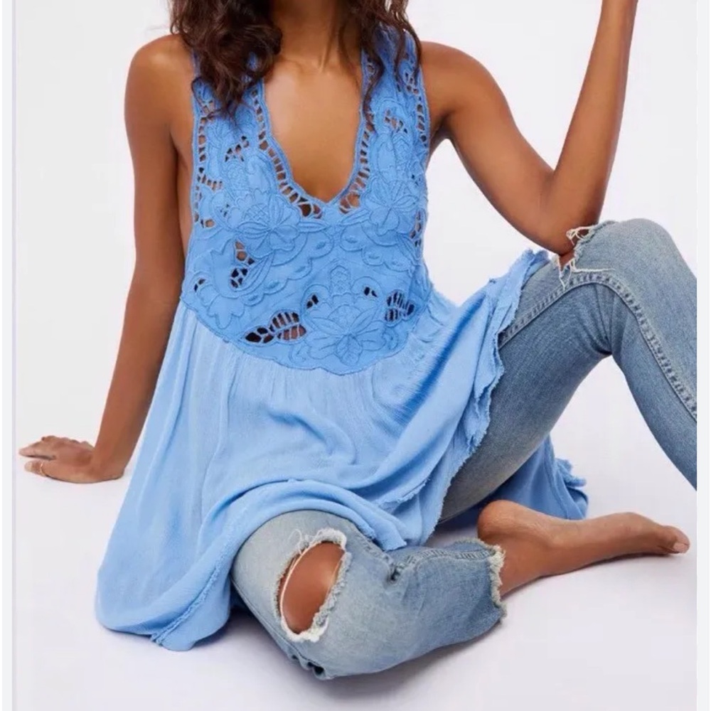 Free People Women's Kissed By The Waves Mini Dress Blue Size Small